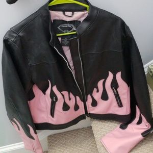 Pink/Black Flame Biker Jacket (vintage)